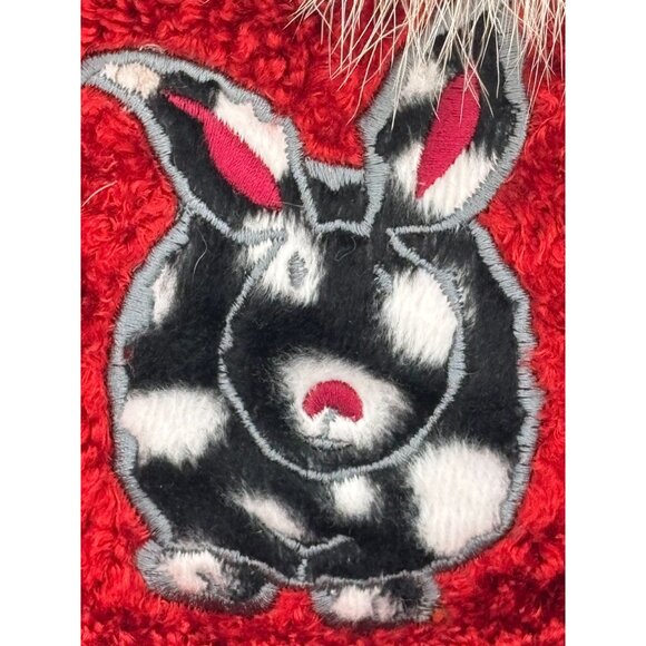 Cowbunnies Red Plush Bunny Handbag With Faux Fur Trim & Polka Dot Handle - Picture 2 of 10